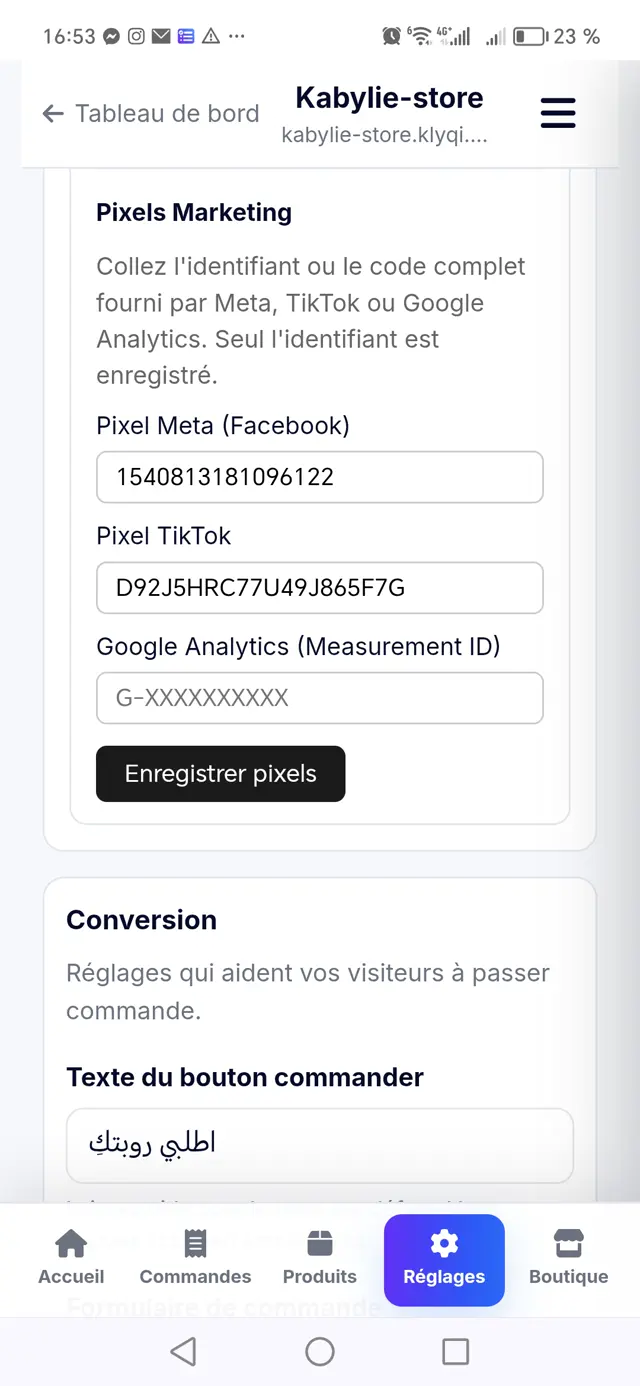 Pixels marketing Klyqi : Meta, TikTok et Google Analytics