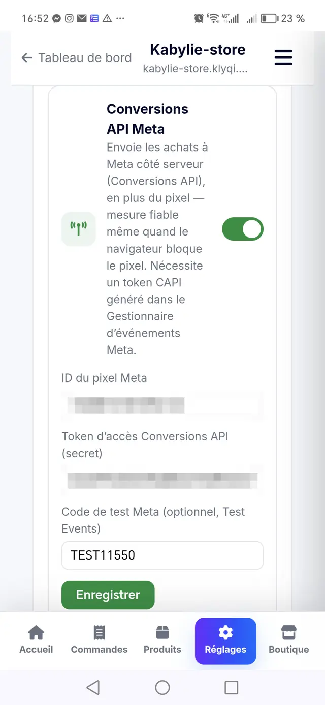 Configuration de l'API Conversions Meta côté serveur dans Klyqi